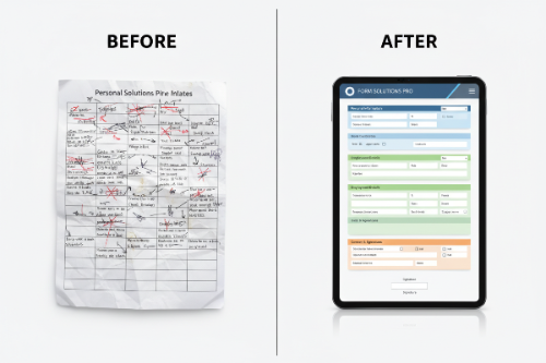 Before and after comparison of a custom PDF fillable form