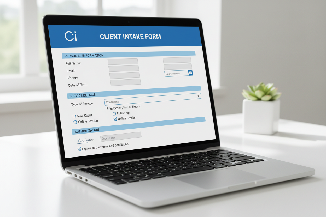 Professional PDF fillable form displayed on a laptop